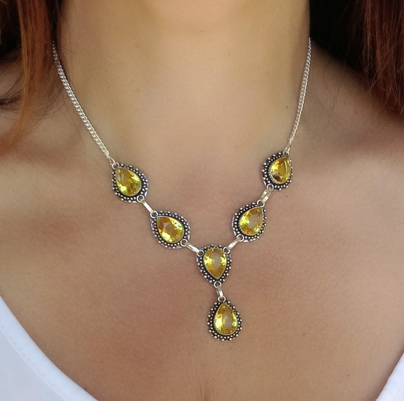 Dreamgems Jewelry - Vintage Citrine Gemstone Drop Necklace 925